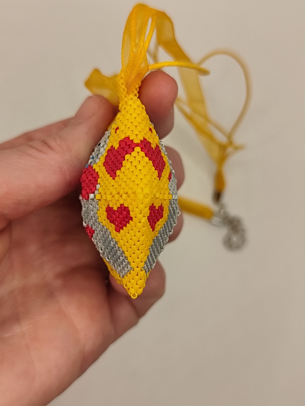Handmade Beaded  Bear Pendant in Yellow & Red - Picture 5 of 13